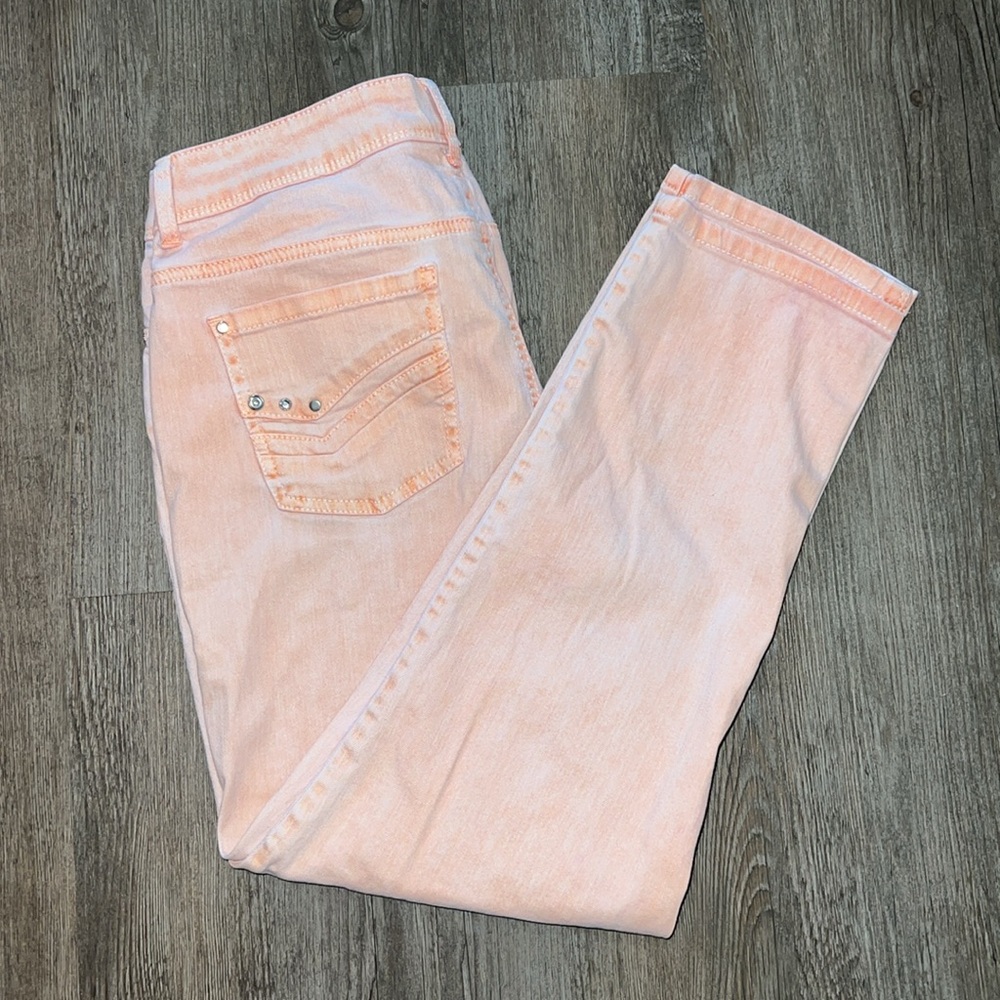 💎Chico's Platinum Peach Color Rhinestone Skinny Mid Rise Jeans